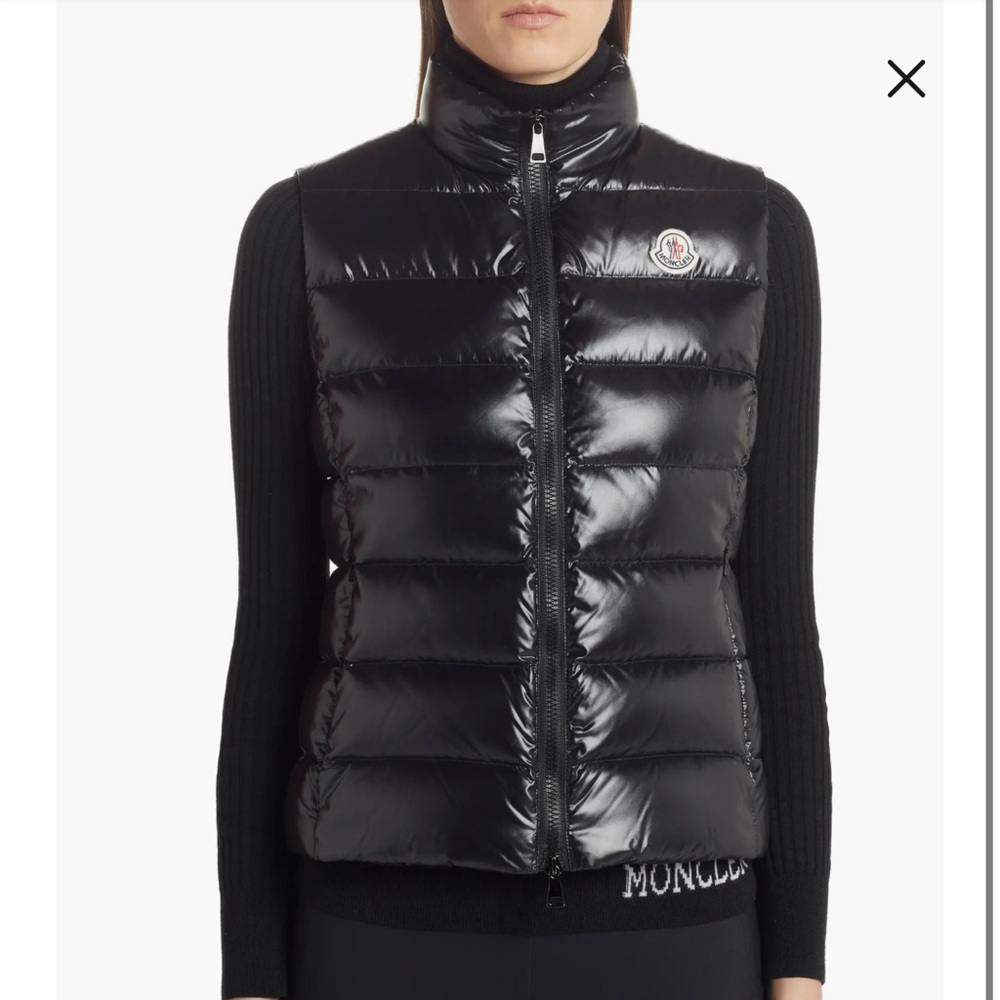 Moncler Ghany Water Resistant Shiny Nylon Down Puffer Vest, size 1
